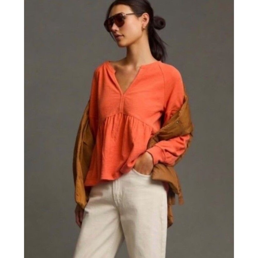 Pilcro Coral Peplum Henley Blouse